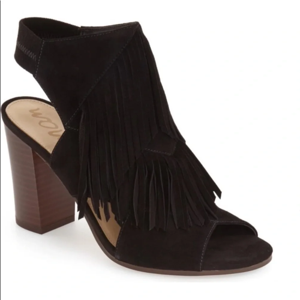 Sam Edelman Black Suede Fringe Heels - Picture 2 of 4